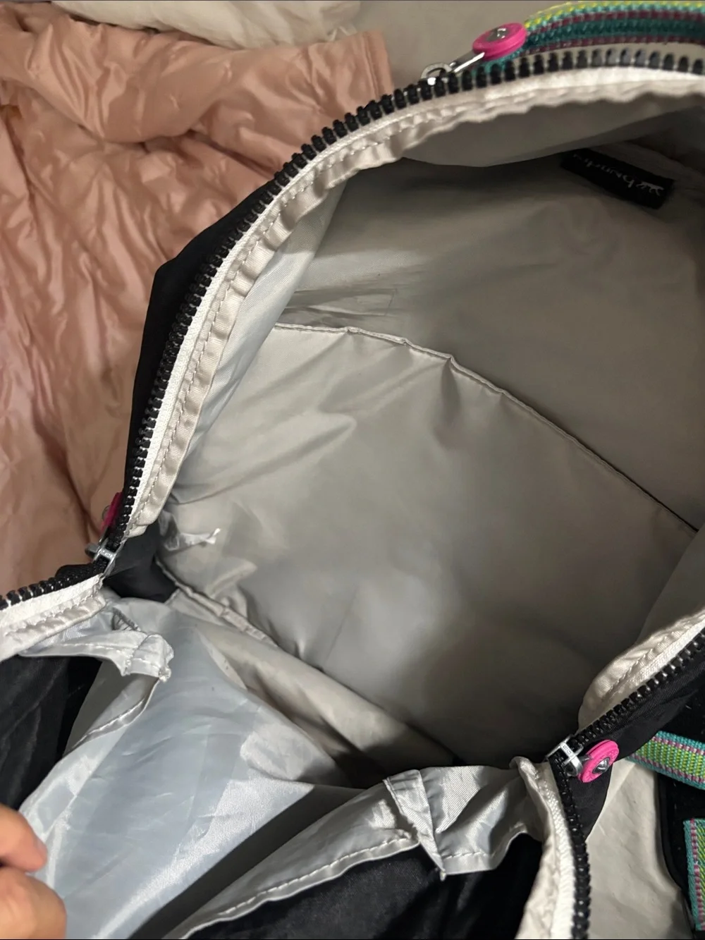 Kipling Black Nylon Backpack with Pink Accents and Multicolor Straps